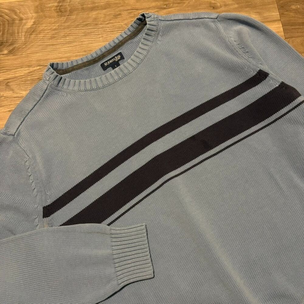 Vintage Surf Sweater Striped Men's Size L Blue Pullover 1990s